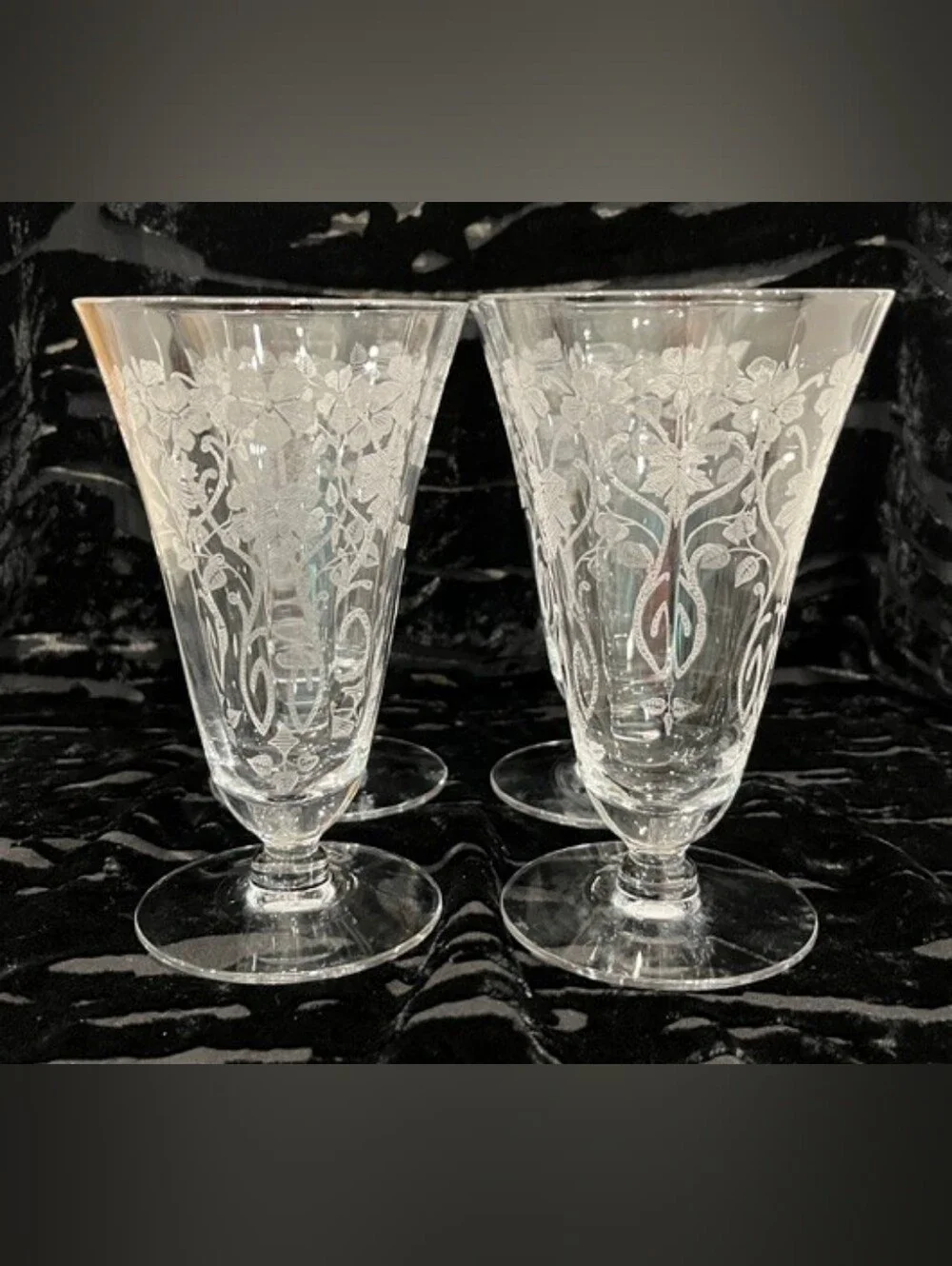 Vintage 1930s Morgantown Baden Etched Crystal Footed Tumblers - Set of 4 (1930s)